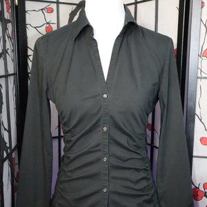 Express Soft Black Long Sleeve Ruched Dress Shirt, Size Small